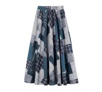 Falda maxi de lino y algodón con flores para mujer, falda acampanada, falda larga con bolsillos laterales, cintura elástica, bohemia, retro, vintage, longitud de la falda 90 cm, talla 34/36/38/40/42