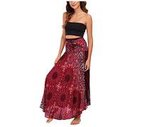 Falda maxi de mujer estilo étnico bohemio falda de playa asimetrías falda larga línea A midi cuello halter vestido de dos vías para llevar suave, fina, fresca, transpirable, falda de verano -