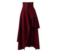 Falda Medieval Mujer Falda Pirata Mujer, Dobladillo Irregular Gótica Steampunk Faldas Cintura Alta Elástica con Cordones Oscuro La Reina Estilo Victoria Retro Color Sólido Carnaval Fiesta Skirt