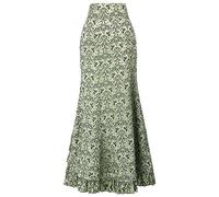 Falda medieval para mujer, cola de poisso, falda gótica para mujer, estilo vintage, dobladillo con volantes casual, chic sexy victoriana renacentista Steampunk, corte largo y delgado, cordones de