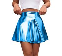 Falda metálica con purpurina para mujer, cintura alta, minifaldas brillantes, elegantes faldas metálicas para mujer, disfraz de festival, fiesta, rendimiento, carnaval, disfraces, azul celeste, L