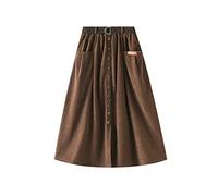 Falda Midi De Pana De Color Marrón Oscuro Para Mujer, Falda Cargo Vintage Con Bolsillo Abotonado Y Cinturón Elástico De Cintura Alta, Falda Acampanada, Falda Larga Informal Cálida De Invierno Pa