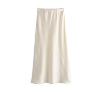 Falda Midi de satén de Seda Retro Estilo Palacio for Mujer, Falda Larga de Corte A con caída en la Cadera, con Textura en Forma de A, Primavera/Verano(White,L)