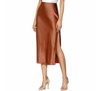 Falda midi de seda satinada para mujer, cintura alta, cintura elástica, falda midi elegante y bonita para mujer, falda envolvente para cama, dorado, S