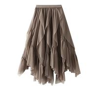 Falda midi de tul para mujer con cintura elástica, dobladillo irregular para un cuento de hadas, caqui, Talla única