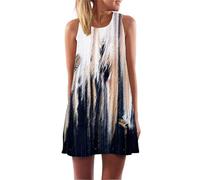 Falda Midi de Verano para Mujer Bohemia Floral con Búho Gráfico Sin Mangas Cuello Redondo Vestidos de Playa Línea A