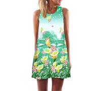 Falda Midi de Verano para Mujer Bohemia Floral con Búho Gráfico Sin Mangas Cuello Redondo Vestidos de Playa Línea A