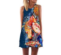 Falda Midi de Verano para Mujer Bohemia Floral con Búho Gráfico Sin Mangas Cuello Redondo Vestidos de Playa Línea A