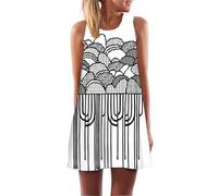 Falda Midi de Verano para Mujer Bohemia Floral con Búho Gráfico Sin Mangas Cuello Redondo Vestidos de Playa Línea A