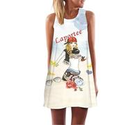 Falda Midi de Verano para Mujer Bohemia Floral con Búho Gráfico Sin Mangas Cuello Redondo Vestidos de Playa Línea A