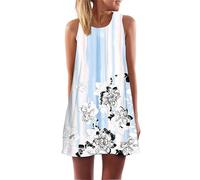Falda Midi de Verano para Mujer Bohemia Floral con Búho Gráfico Sin Mangas Cuello Redondo Vestidos de Playa Línea A