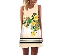 Falda Midi de Verano para Mujer Bohemia Floral con Búho Gráfico Sin Mangas Cuello Redondo Vestidos de Playa Línea A
