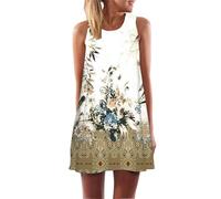 Falda Midi de Verano para Mujer Bohemia Floral con Búho Gráfico Sin Mangas Cuello Redondo Vestidos de Playa Línea A