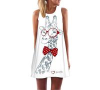 Falda Midi de Verano para Mujer Bohemia Floral con Búho Gráfico Sin Mangas Cuello Redondo Vestidos de Playa Línea A