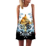 Falda Midi de Verano para Mujer Bohemia Floral con Búho Gráfico Sin Mangas Cuello Redondo Vestidos de Playa Línea A