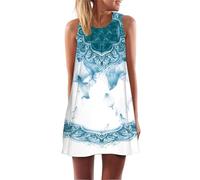 Falda Midi de Verano para Mujer Bohemia Floral con Búho Gráfico Sin Mangas Cuello Redondo Vestidos de Playa Línea A