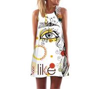 Falda Midi de Verano para Mujer Bohemia Floral con Búho Gráfico Sin Mangas Cuello Redondo Vestidos de Playa Línea A