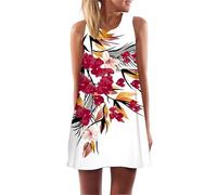 Falda Midi de Verano para Mujer Bohemia Floral con Búho Gráfico Sin Mangas Cuello Redondo Vestidos de Playa Línea A