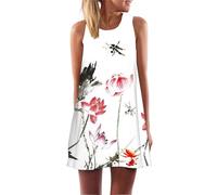 Falda Midi de Verano para Mujer Bohemia Floral con Búho Gráfico Sin Mangas Cuello Redondo Vestidos de Playa Línea A