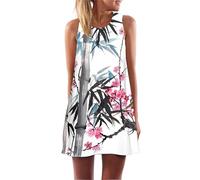 Falda Midi de Verano para Mujer Bohemia Floral con Búho Gráfico Sin Mangas Cuello Redondo Vestidos de Playa Línea A