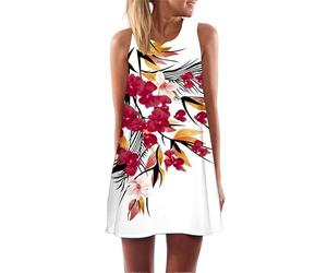 Falda Midi de Verano para Mujer Bohemia Floral con Búho Gráfico Sin Mangas Cuello Redondo Vestidos de Playa Línea A