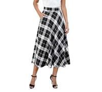 Falda midi elegante de primavera 2026 para otoño e invierno, cintura alta, diseño a cuadros, perfecto para uso casual, cómodo y elegante, longitud media, Negro, XL