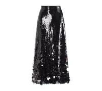 Falda midi para mujer, con lentejuelas, elegante, con lentejuelas, elástica, de cintura alta, para fiesta, club, fiesta, Negro , L