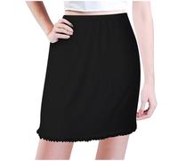 Falda Midi para mujer, falda corta, falda elástica de encaje, enagua con correa inferior para ropa interior, falda de estilo negro con pantalón, Negro , XXL