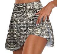 Falda Mujer Carnaval - Falda Deportiva Informal de Doble Capa con Estampado de Lentejuelas para con Cinturilla Elástica para Uso Deportivo 9 (Silver XXL)