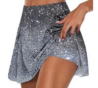 Falda Mujer Carnaval - Falda Deportiva Informal de Doble Capa con Estampado de Lentejuelas para con Cinturilla Elástica para Uso Deportivo 19 (Silver XL)