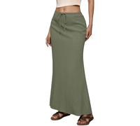 Falda Mujer Elástica Plisada Falda largaEvasé Verano Casual Transpirable Estilo Informal Oficina Elegante Cómodo(Green, XXL)