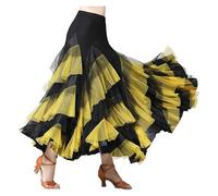 Falda Mujer Falda de Baile de salón for Mujer, Traje de Baile Flamenco, vals, competición clásica, práctica, Capas, Gran Swing, Faldas españolas(Yellow)