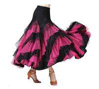 Falda Mujer Falda de Baile de salón for Mujer, Traje de Baile Flamenco, vals, competición clásica, práctica, Capas, Gran Swing, Faldas españolas(Rose Red)
