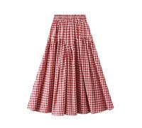 Falda Mujer - Falda De Línea A para Mujer De Moda Diseño De Cintura Alta Ropa Informal para Uso Diario Primavera Y Verano Elegante Estampado A Cuadros Versátil Y Cómoda (Red One Size)