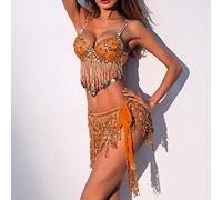 Falda Mujer - Falda Es Belly Club Borla Lentejuelas Mini Wrap Falda Traje de Bailarina Falda (Orange One Size)