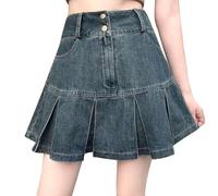 Falda Mujer Vaquera - Falda Mujer Corta Cintura Alta Bolsillos Talla Grande Retro Salvaje Plisada Faldas con Botones Y Cremallera Linda Básica Casuales Simple Fiesta Vaquera Skirt para Vacaciones