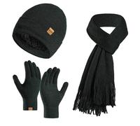 Falda negra para mujer, gorro de invierno, bufanda, guantes para pantalla táctil, juego para hombres y mujeres, guantes, juego de calentadores de cuello con forro polar cálido, verde menta, talla
