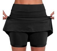 Falda pantalón de golf para mujer, talla grande, con bolsillos, falda de tenis con pantalones cortos debajo de la falda atlética para yoga, falda de verano de color liso (negro, XXL)