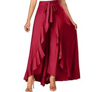 Falda Pantalón de Pierna Ancha Con Volantes Para Mujer, Palazzo Largo Con Cintura Anudada y Lisa Dividida, Gasa Irregular