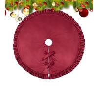 Falda para árbol de Navidad, decoración de alfombra redonda y roja | Falda de árbol de Navidad de terciopelo con volantes - para fiestas de otoño estilo granja exterior casa embrujada