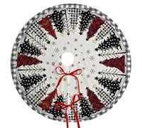 Falda para árbol de Navidad, Falda Redonda para árbol con patrón de Adornos a Cuadros de 47 Pulgadas con Correas de Cuerda roja para Navidad, Fiestas navideñas y para Agregar un Ambiente Festivo