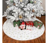 Falda para Árbol de Navidad Redonda，Blanca Faldas para el Árbol de Navidad con Copos de Nieve, 36 Inches/90cm Peluche Piel Sintética Christmas Tree Skirt Base