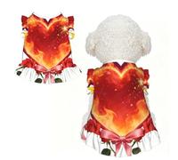 Falda para mascotas con estampado de corazón ardiente con rosas y lazo, bonita ropa para perros pequeños, ropa de Navidad y Acción de Gracias