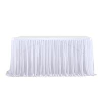 Falda para Mesa de Fiestas Falda de mesa de gasa semitransparente for decoración de mesas de fiestas de cumpleaños, cenas, banquetes de boda(White,14FT(L4.26m H0.75m))