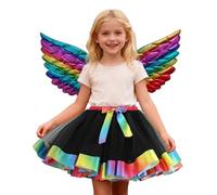 Falda para niña con cintura elástica, enagua con alas, minifalda para niños, vestido de baile para carnaval, fiesta de Halloween, Negro , 6-8 años