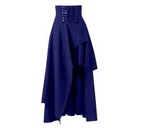 Falda Pirata Mujer, Falda Medieval Mujer Con Cintura Alta Y Volantes Dobladillo Irregular Gótica Steampunk Skirts Cintura Elástica Con Cordones Estilo Victoria Retro Color Sólido Fiesta Disfraz