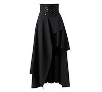 Falda Pirata Mujer, Falda Medieval Mujer Con Cintura Alta Y Volantes Dobladillo Irregular Gótica Steampunk Skirts Cintura Elástica Con Cordones Estilo Victoria Retro Color Sólido Fiesta Disfraz