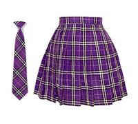 Falda plisada a cuadros para mujer y niña, cintura alta, uniforme escolar japonés, falda plisada JK falda patinadora tenis, Corbatas-púrpura, S