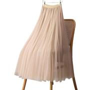Falda Plisada Corto Tulle Skirts For Women High Waist Mesh A Line Pleated Skirt Elastic All Match(Khaki,S)