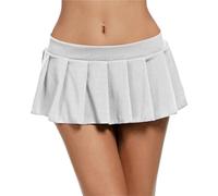 Falda Plisada Corto Women's Pleated Mini Skirt Low Waist Skirts Summer Solid Girl Miniskirt(White,M)